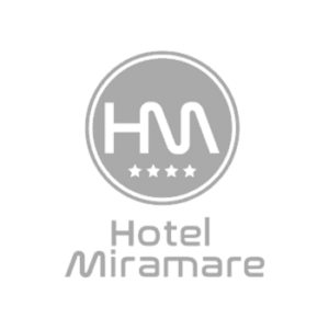 Logo dell'Hotel Miramare con quattro stelle e simboli stilizzati.