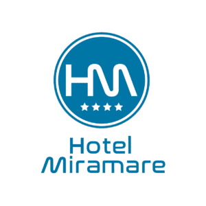 Logo dell'Hotel Miramare con quattro stelle e simboli stilizzati.